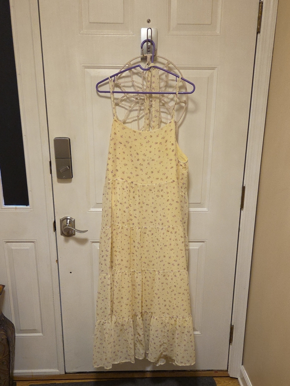 Yellow Floral Spaghetti-Strap Midi Dress